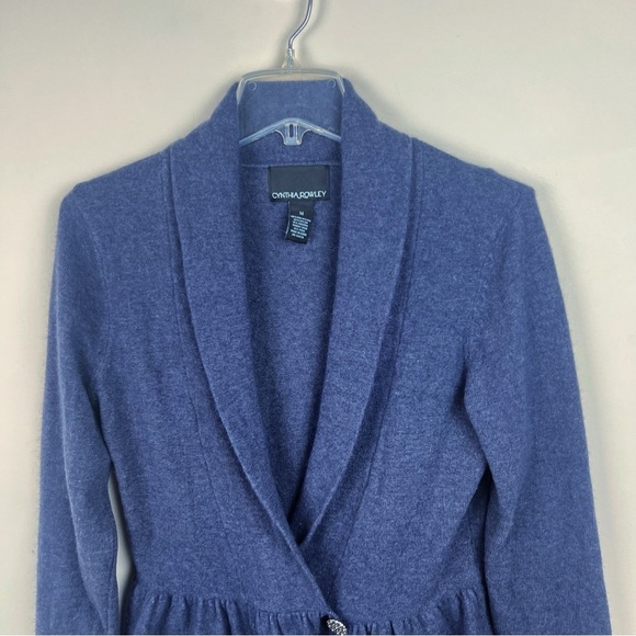 Vintage Y2K Cynthia Rowley Angora Wool Cardigan Sweater Asymmetrical Hem Blue - Picture 2 of 8